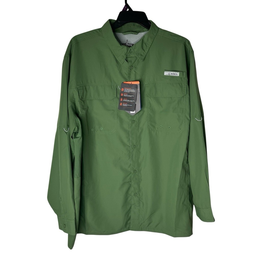 NWT Habit Mens Long River Shirt Sleeve Shirt Sz 2XL Green UPF 40 Outdoor Fishing